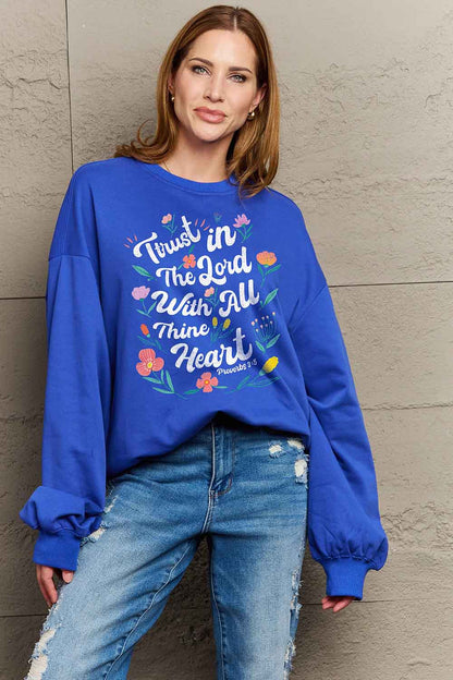 Sweatshirt mit Blumen-Slogan „Simply Love“ in voller Größe