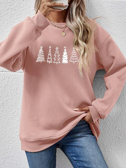 Sweatshirt mit überschnittener Schulter und Weihnachtsbaum Grafik