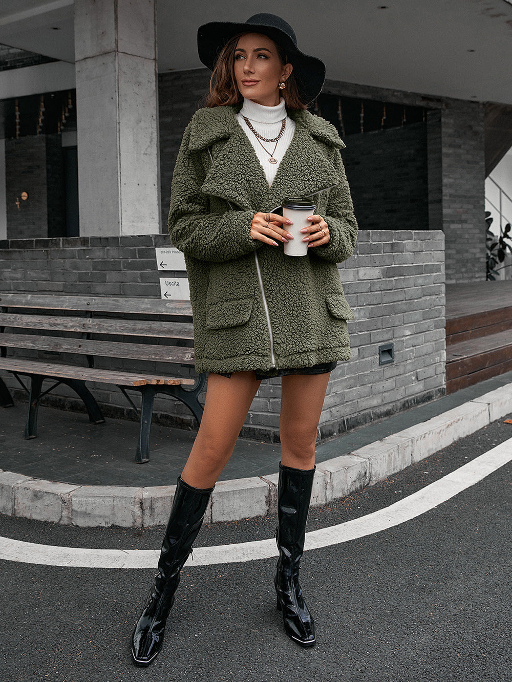 Double Take Teddyjacke mit Reißverschlusskragen