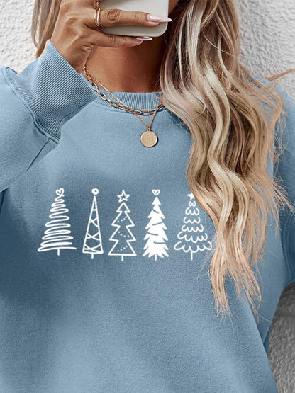 Sweatshirt mit überschnittener Schulter und Weihnachtsbaum Grafik