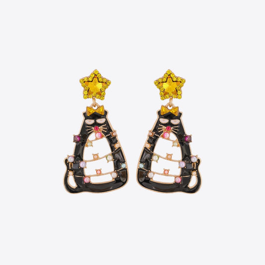 Rhinestone Alloy Cat Earrings