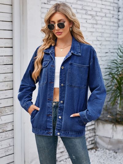 Jeansjacke mit abnehmbarer Kapuze und Knopfleiste, Taschen