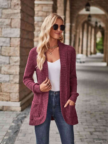 Strickjacke mit offener Vorderseite und Taschen