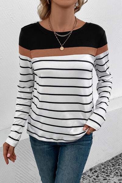 Gestreiftes Langarm-T-Shirt mit Rundhalsausschnitt