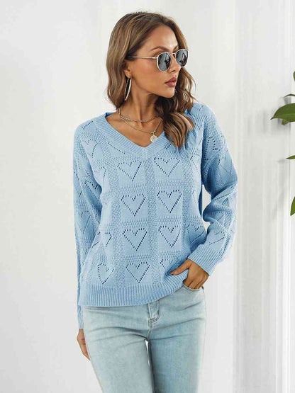 Durchbrochener Pullover mit V-Ausschnitt