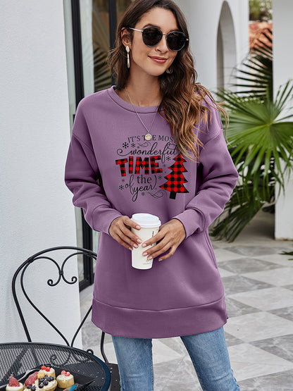 Sweatshirt mit überschnittener Schulter und Weihnachtsbaum Grafik