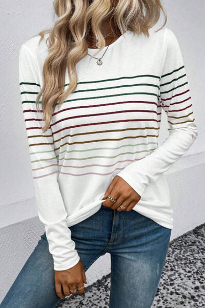 Gestreiftes Langarm-T-Shirt mit Rundhalsausschnitt