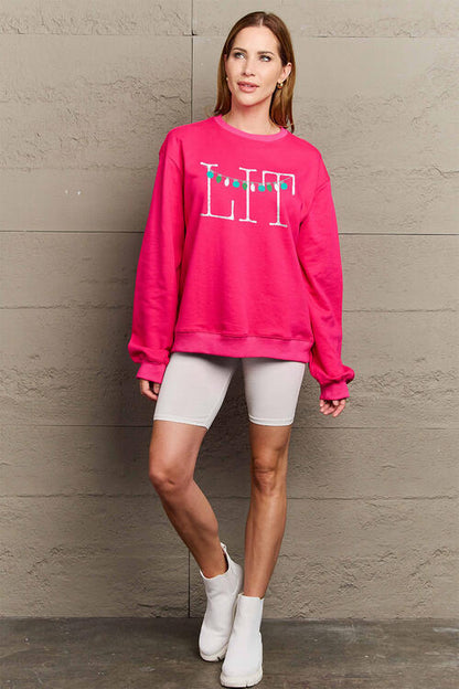 Simply Love – Langärmliges Sweatshirt „LIT“ in voller Größe