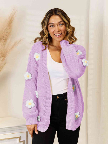 Cardigan mit Blumenmuster, überschnittenen Schultern und offener Vorderseite