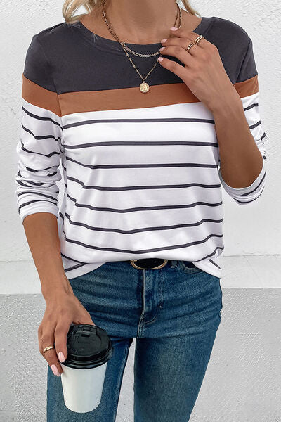 Gestreiftes Langarm-T-Shirt mit Rundhalsausschnitt