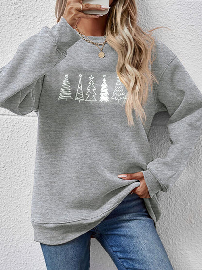 Sweatshirt mit überschnittener Schulter und Weihnachtsbaum Grafik