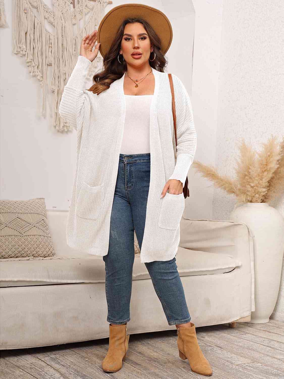 Strickjacke mit offener Vorderseite und Taschen in Übergröße