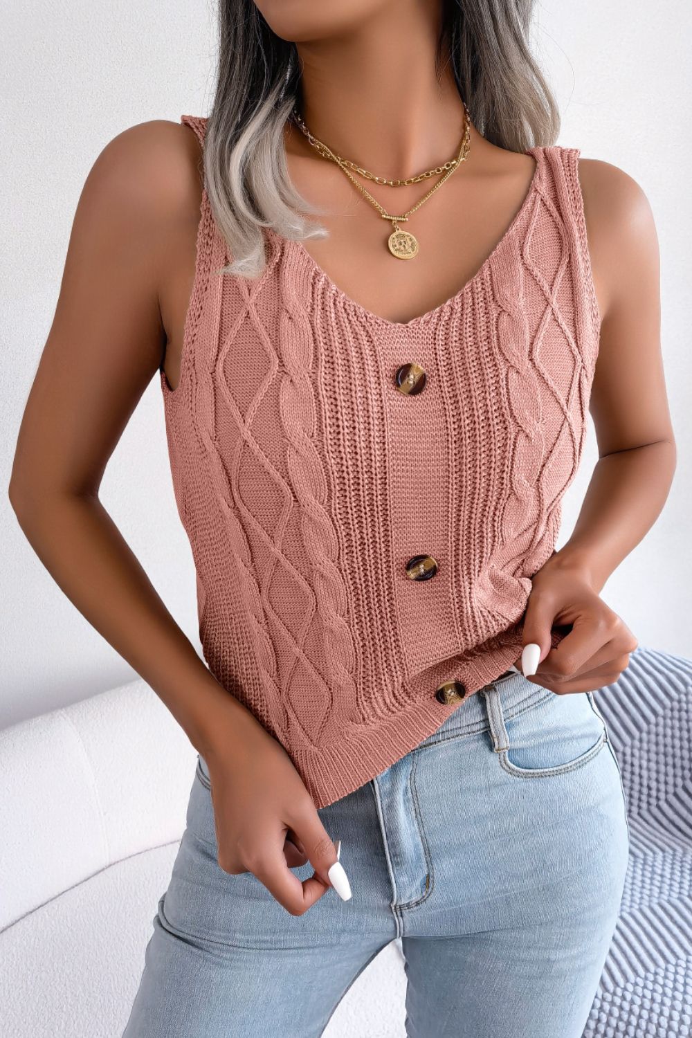 Tanktop aus Strickmischung mit dekorativem Knopf