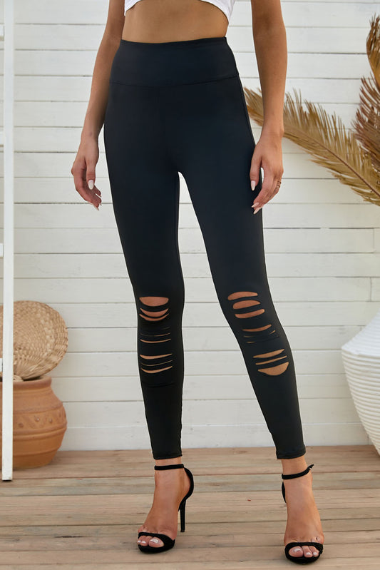 Double Take – Leggings mit breitem Bund und schmaler Passform in Distressed-Optik