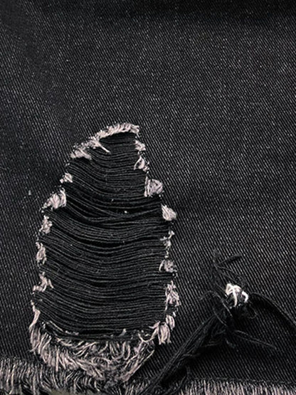 Langärmlige Jeansjacke mit unversäubertem Saum und Kragen