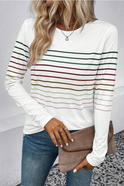Gestreiftes Langarm-T-Shirt mit Rundhalsausschnitt