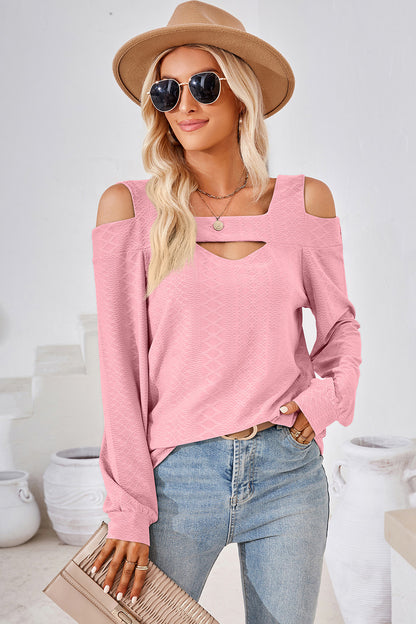 T-Shirt mit Cut-Out, eckigem Ausschnitt und Cold-Shoulder-Design