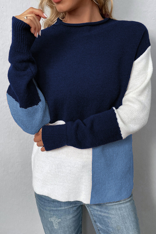 Pullover mit Rundhalsausschnitt und überschnittenen Schultern und Farbblockdesign