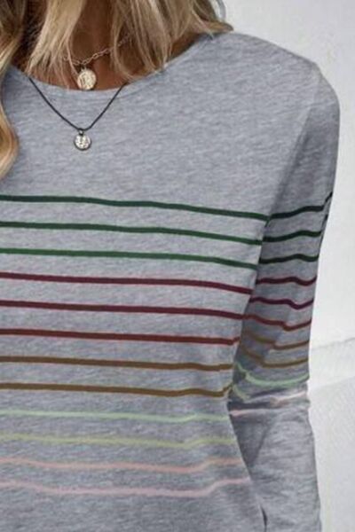 Gestreiftes Langarm-T-Shirt mit Rundhalsausschnitt