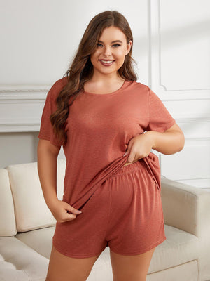 Zweiteiliges Loungewear-Set mit Rundhalsausschnitt und kurzen Ärmeln in Übergröße