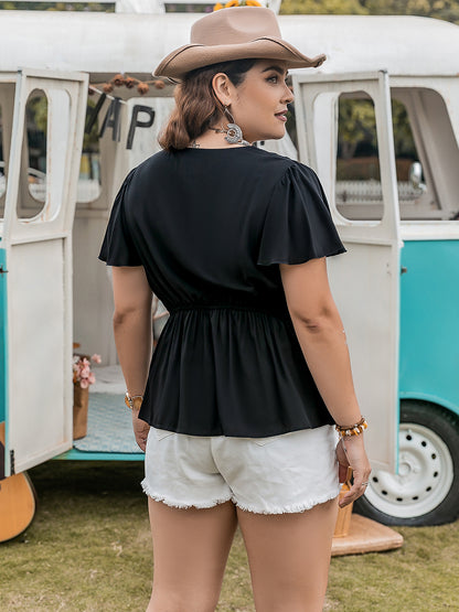 Blusa de manga acampanada con cuello en V de talla grande