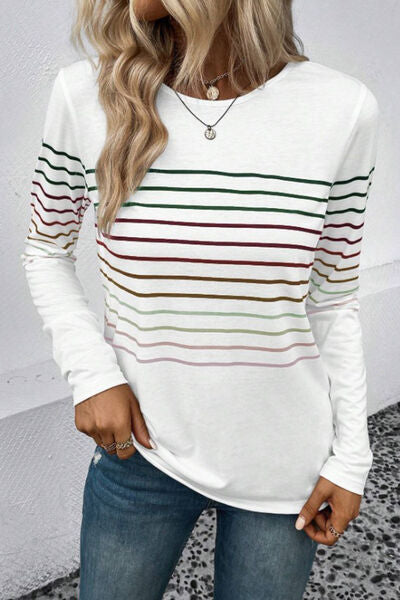 Gestreiftes Langarm-T-Shirt mit Rundhalsausschnitt