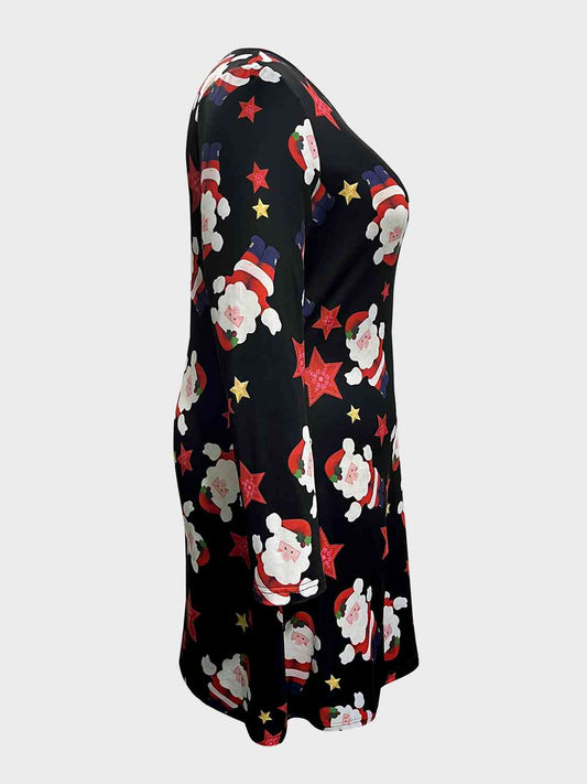 Plus Size Kleid mit Rundhalsausschnitt und Weihnachtsmann-Print