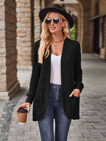 Strickjacke mit offener Vorderseite und Taschen