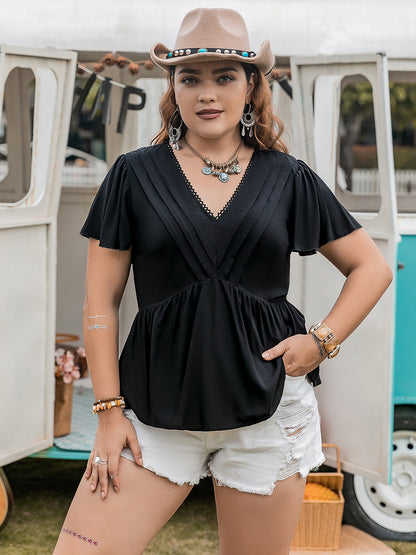 Blusa de manga acampanada con cuello en V de talla grande