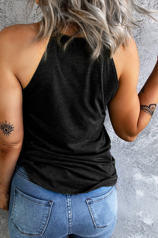 Top sin mangas con estampado de Jack-O'-Lantern y cuello redondo