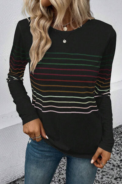 Gestreiftes Langarm-T-Shirt mit Rundhalsausschnitt