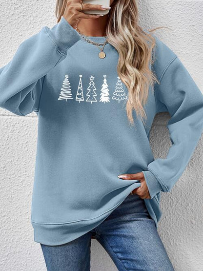 Sweatshirt mit überschnittener Schulter und Weihnachtsbaum Grafik
