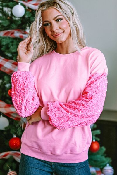 Sweatshirt mit Rundhalsausschnitt und überschnittenen Schultern und Pailletten