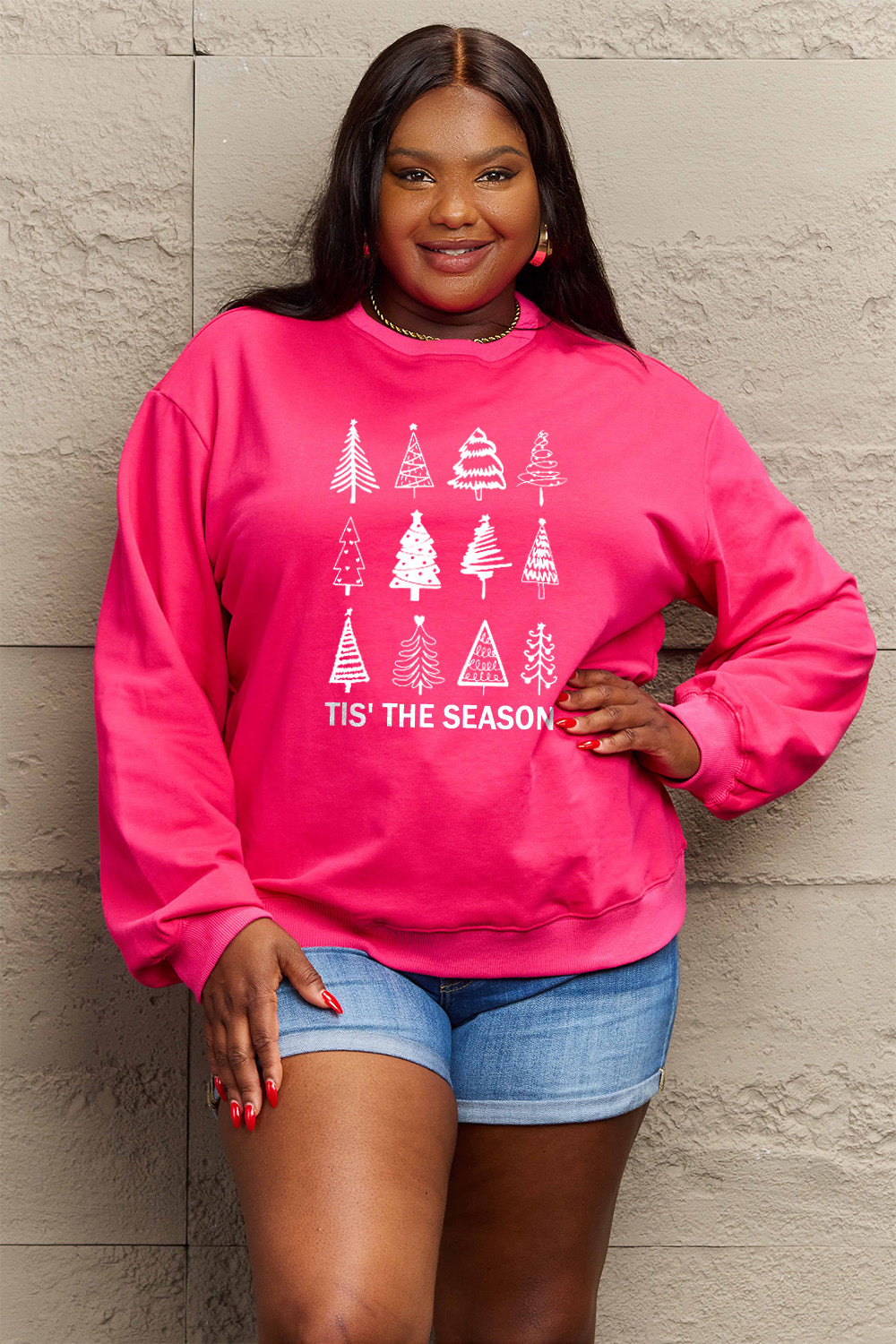 Simply Love Sweatshirt in voller Größe mit Weihnachtsbaum-Grafik