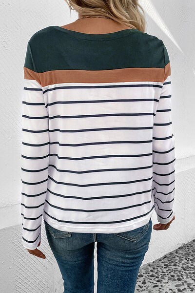 Gestreiftes Langarm-T-Shirt mit Rundhalsausschnitt