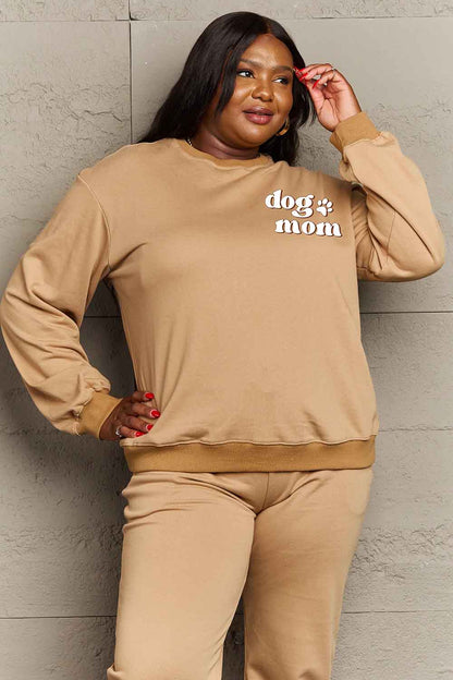 Simply Love – Simply Love – Sweatshirt in voller Größe mit Rundhalsausschnitt und überschnittenen Schultern und „DOG MOM“-Grafik