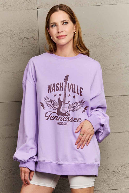 Simply Love Simply Love Sweatshirt mit Grafik in voller Größe, Nashville, Tennessee, Music City
