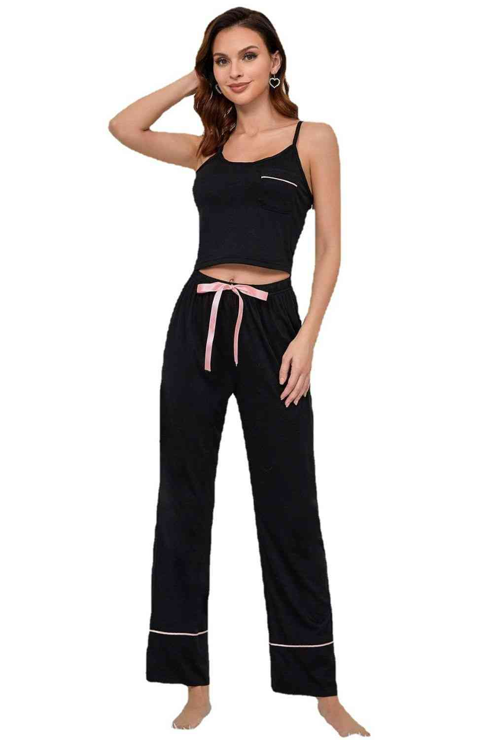Loungewear-Set mit kurzem Camisole und Hose mit Kontrastbesatz