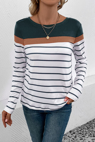 Gestreiftes Langarm-T-Shirt mit Rundhalsausschnitt