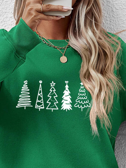 Sweatshirt mit überschnittener Schulter und Weihnachtsbaum Grafik