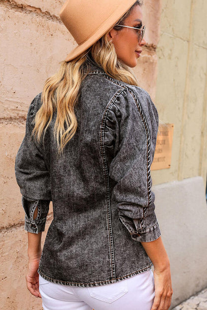 Jeansoberteil mit Knopfleiste und Kragen