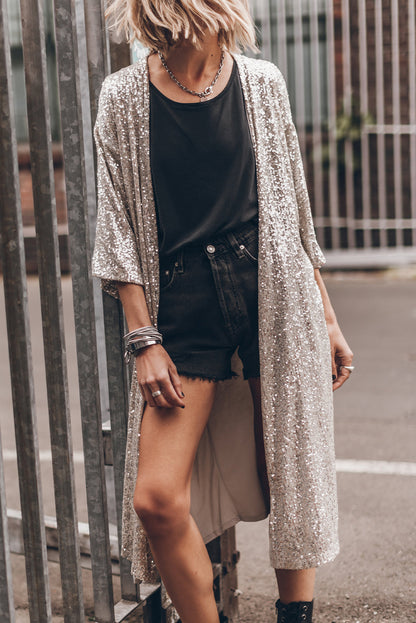 Duster-Cardigan mit offener Vorderseite und Pailletten