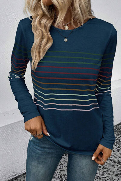 Gestreiftes Langarm-T-Shirt mit Rundhalsausschnitt