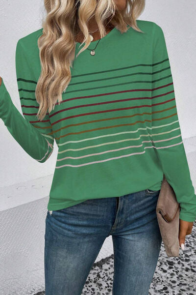 Gestreiftes Langarm-T-Shirt mit Rundhalsausschnitt