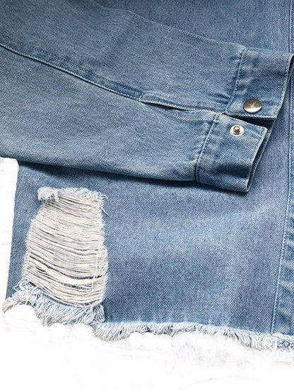 Langärmlige Jeansjacke mit unversäubertem Saum und Kragen