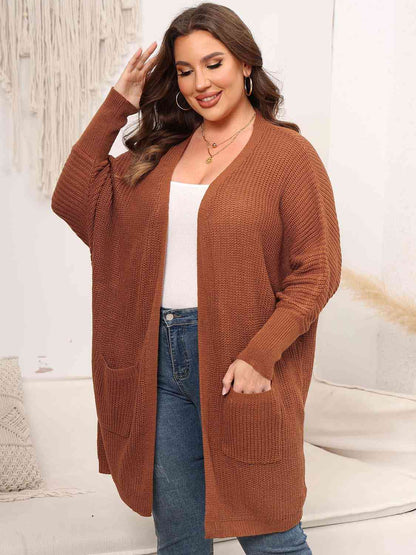Strickjacke mit offener Vorderseite und Taschen in Übergröße