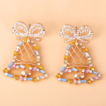 Rhinestone Alloy Christmas Bell Earrings