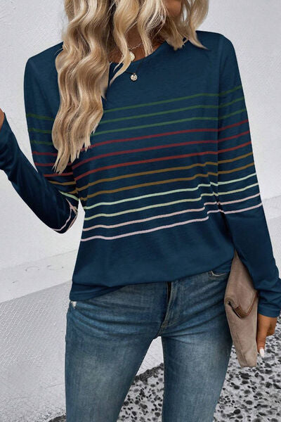 Gestreiftes Langarm-T-Shirt mit Rundhalsausschnitt