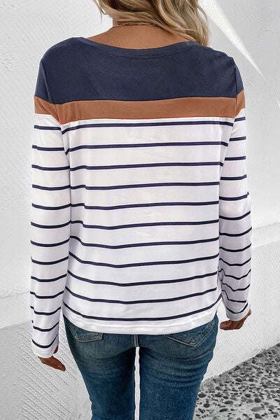 Gestreiftes Langarm-T-Shirt mit Rundhalsausschnitt