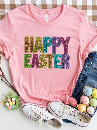 HAPPY EASTER T-Shirt mit Rundhalsausschnitt und kurzen Ärmeln